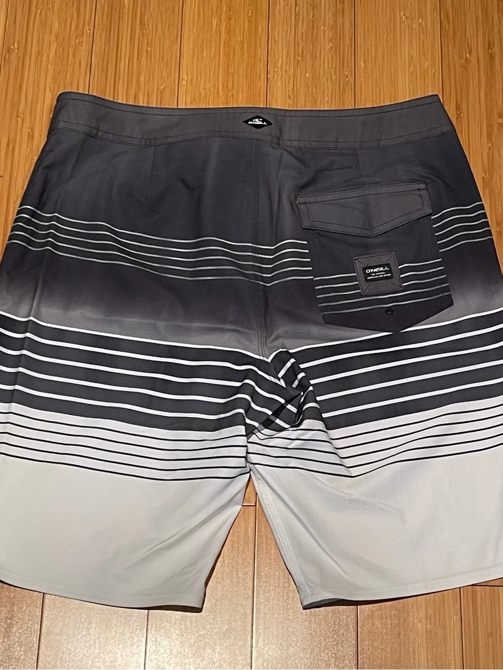 O'Neill Black, Gray, White Gradient Stripe Board Shorts